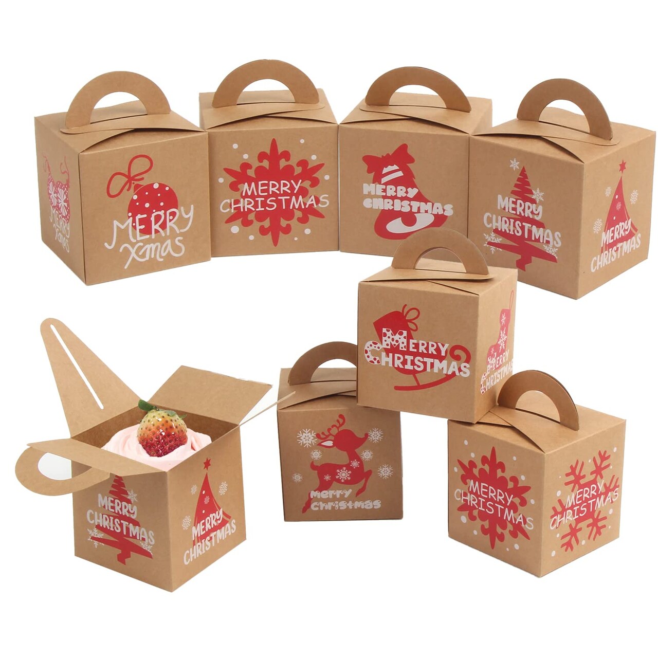 LOMIMOS 24PCS Christmas Bakery Boxes,Mini Kraft Cardboard Boxes for Cupcakes Cookies Brownies Donuts Dessert Gift-Giving Packaging